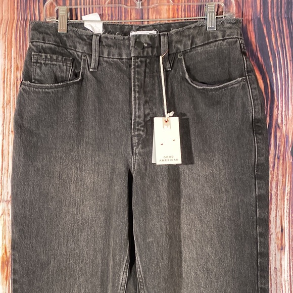 NWT GOOD AMERICAN | Icon straight vintage look distressed black denim jeans sz 6 - Picture 8 of 13